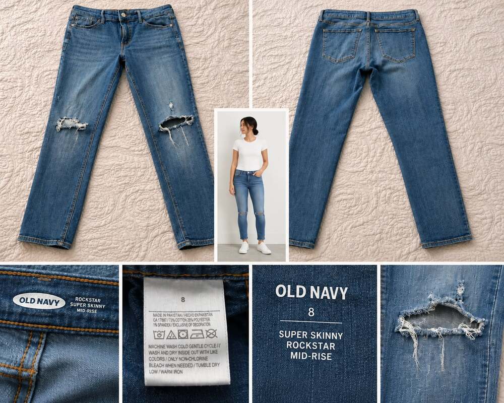 Old Navy Rockstar Super Skinny Mid-Rise Distressed Jeans Size 8